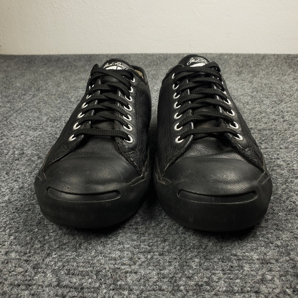 Converse Jack Purcell Low Triple Black Leather Sneakers Mens 9 Casual Shoes - Picture 3 of 13